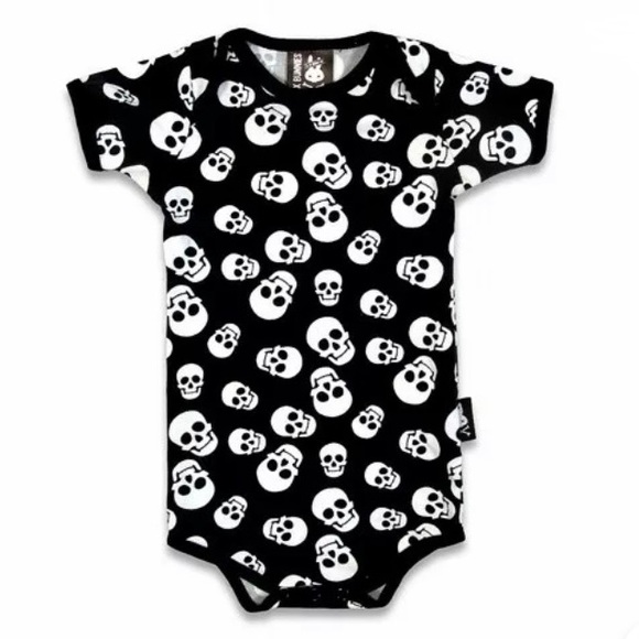 Polka Skulls Baby Onesie by Six Bunnies Size: 3-6m - Picture 1 of 1
